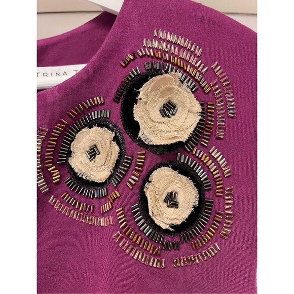 Trina Turk Plum Floral Beaded Sleeveless Career address sz 8 EUC - Picture 3 of 7